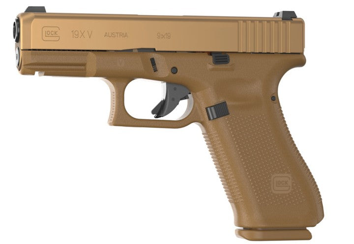 Glock G19X V 9mm pistol in coyote finish