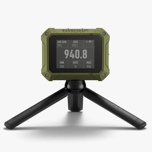 Green digital device on a black tripod with 'RangeCraft' branding on a white background