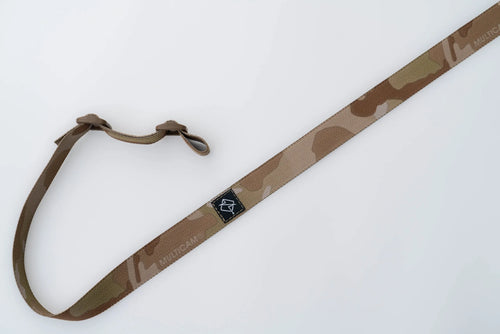 Flatline Standard Rifle Sling shown in multicam arid nylon webbing