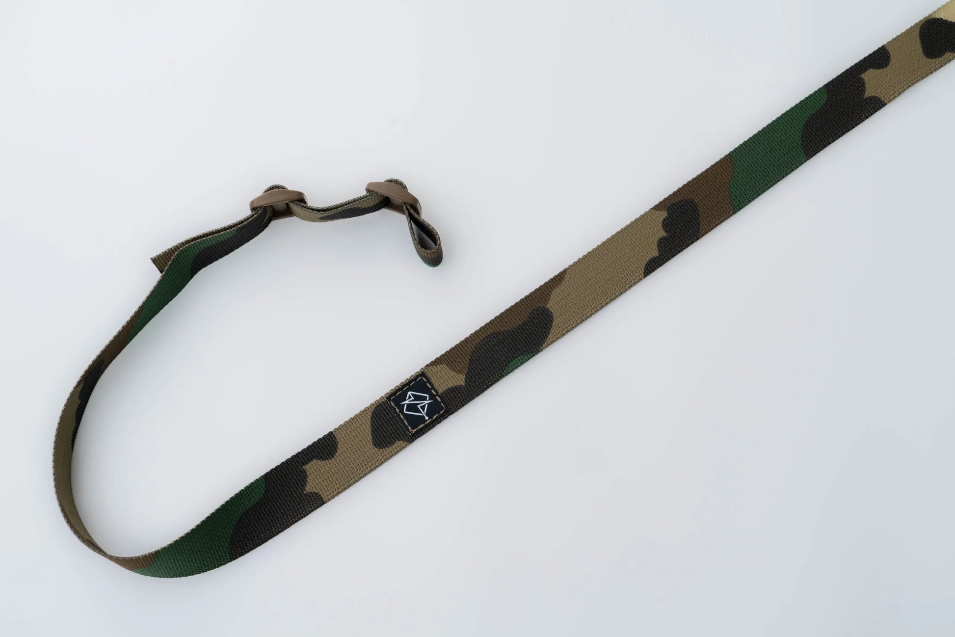 Flatline Standard Rifle Sling shown in m81 woodland nylon webbing
