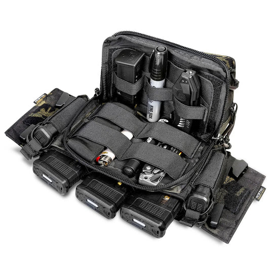 Micro Chest Rig laying down and opened to show what's inside