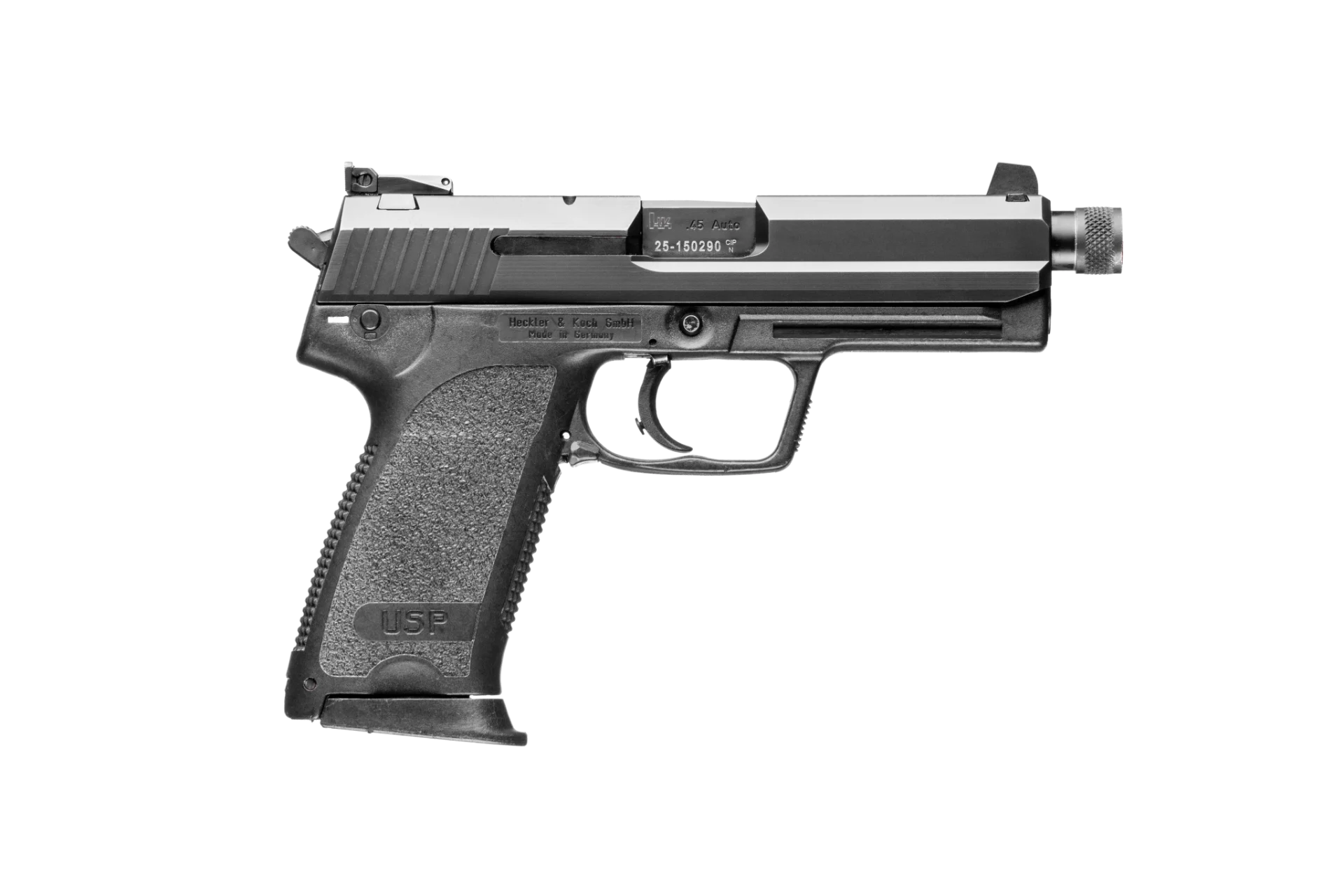 HK USP9 Tactical threaded barrel 9mm pistol side profile